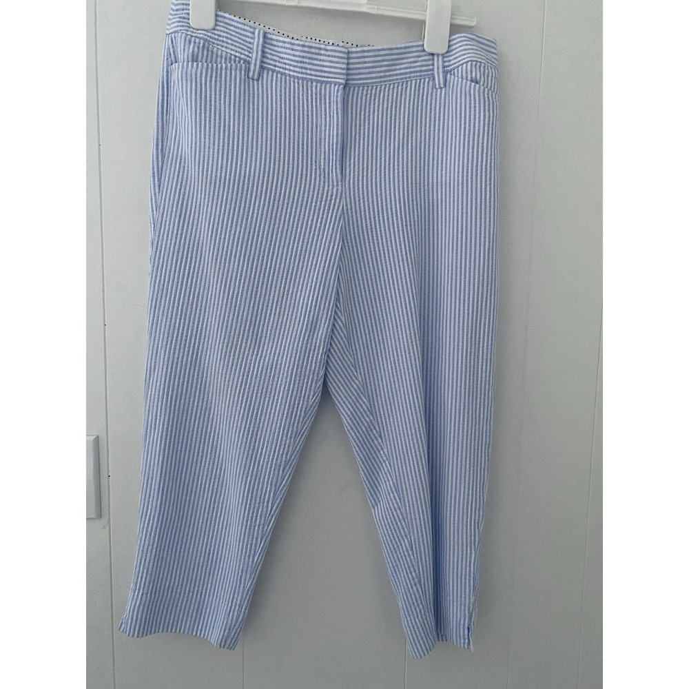 Talbots Crop Pants Blue White Stripe Seersucker Perfect Crop Pant Sz 10P Preppy